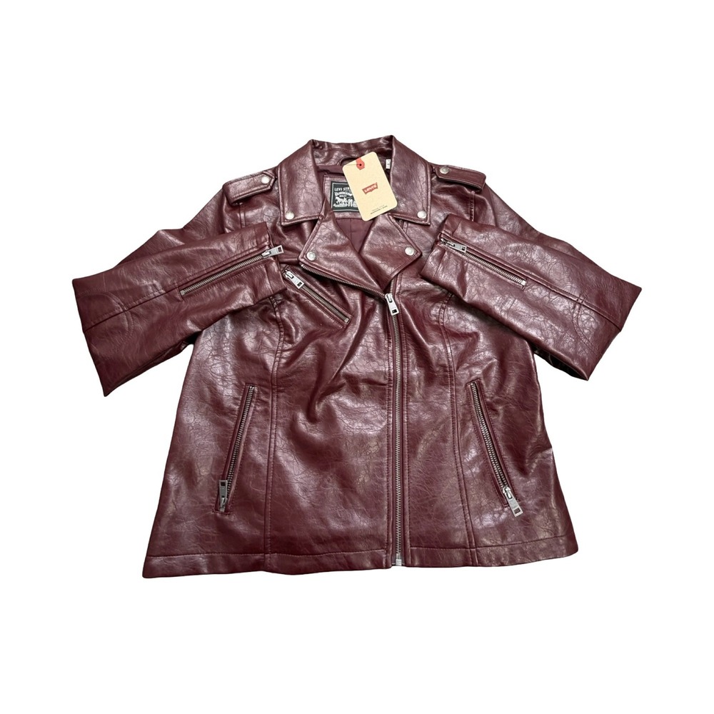 Levi's Jacket Womens XL Burgundy Faux Leather Moto Asymmetrical Zip Biker New - Picture 9 of 12